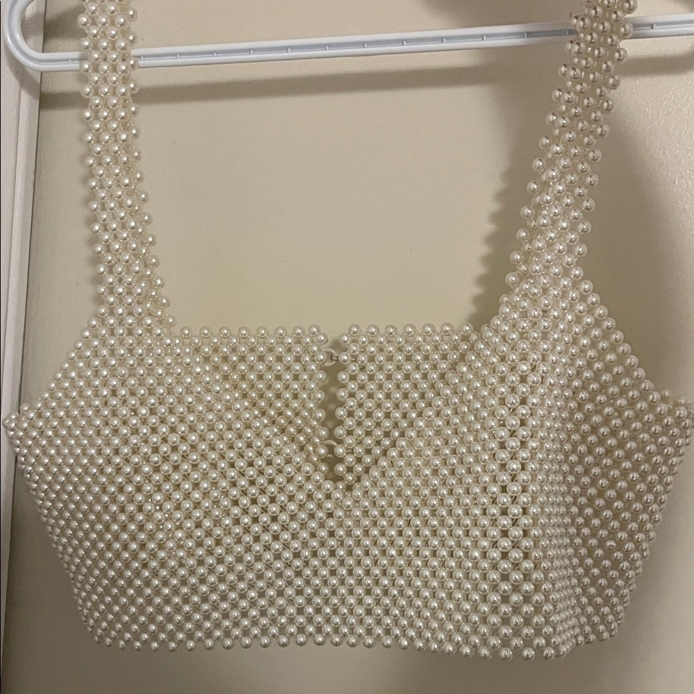 Elegant Pearl Beaded Crop Top